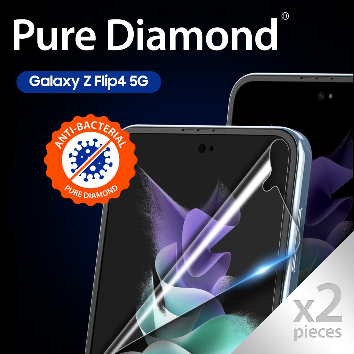 araree Pure Diamond 內屏抗菌保護貼 for Galaxy Z Flip 4 (兩件裝)