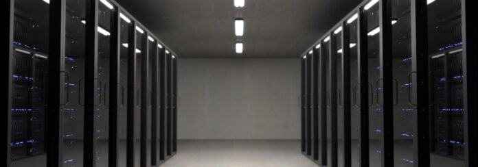 black server racks on a room
