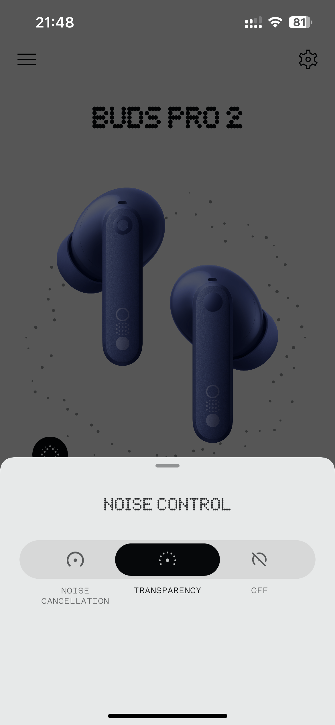 Nothing X App 入面切換 Noise Cancellation/Transparency/關閉
