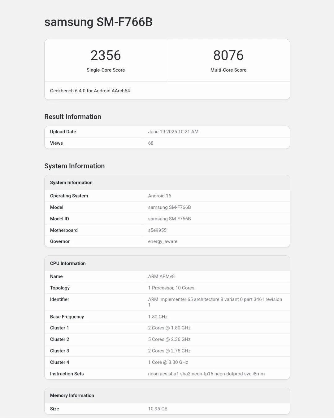 Galaxy Z Flip 7 的 Exynos 2500 性能測試結果更新