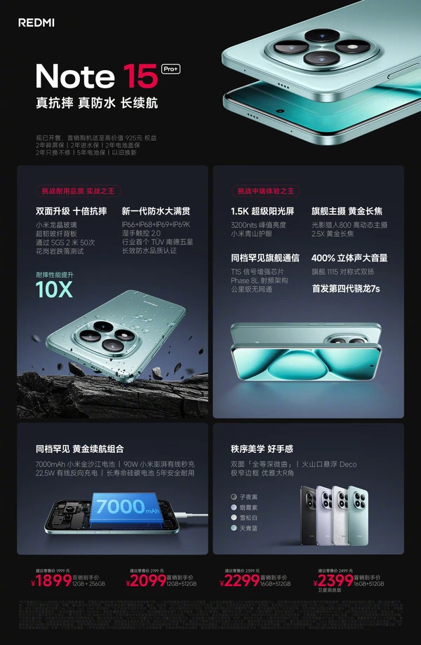 REDMI Note 15 系列手機發佈 主要針對千元機市場