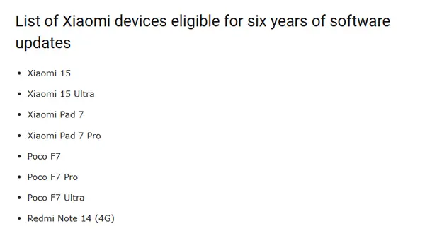 小米為多款手機與平板提供六年安全更新服務