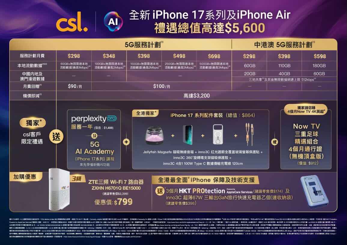 csl 推出全新配件及 iPhone 17 專屬優惠、涵蓋藍牙喇叭、GaN 充電器、百瓦傳輸線及 Wi-Fi 7 Mesh