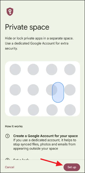 Screenshot of Private Space Setup
