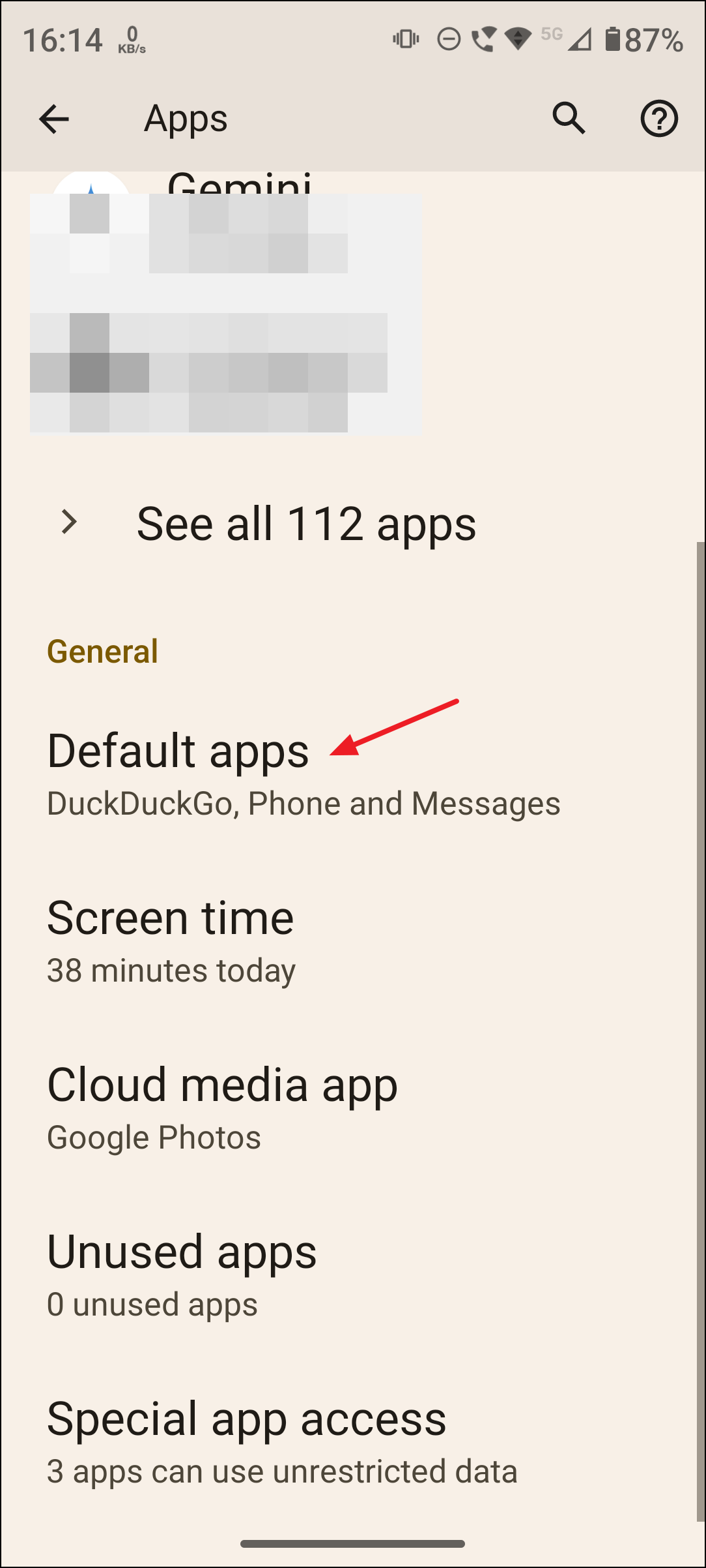 Default apps menu