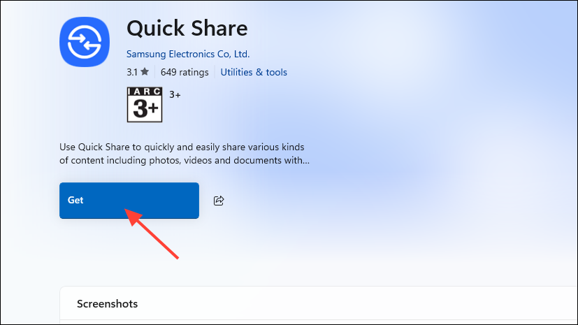 Quick Share Installation on Windows