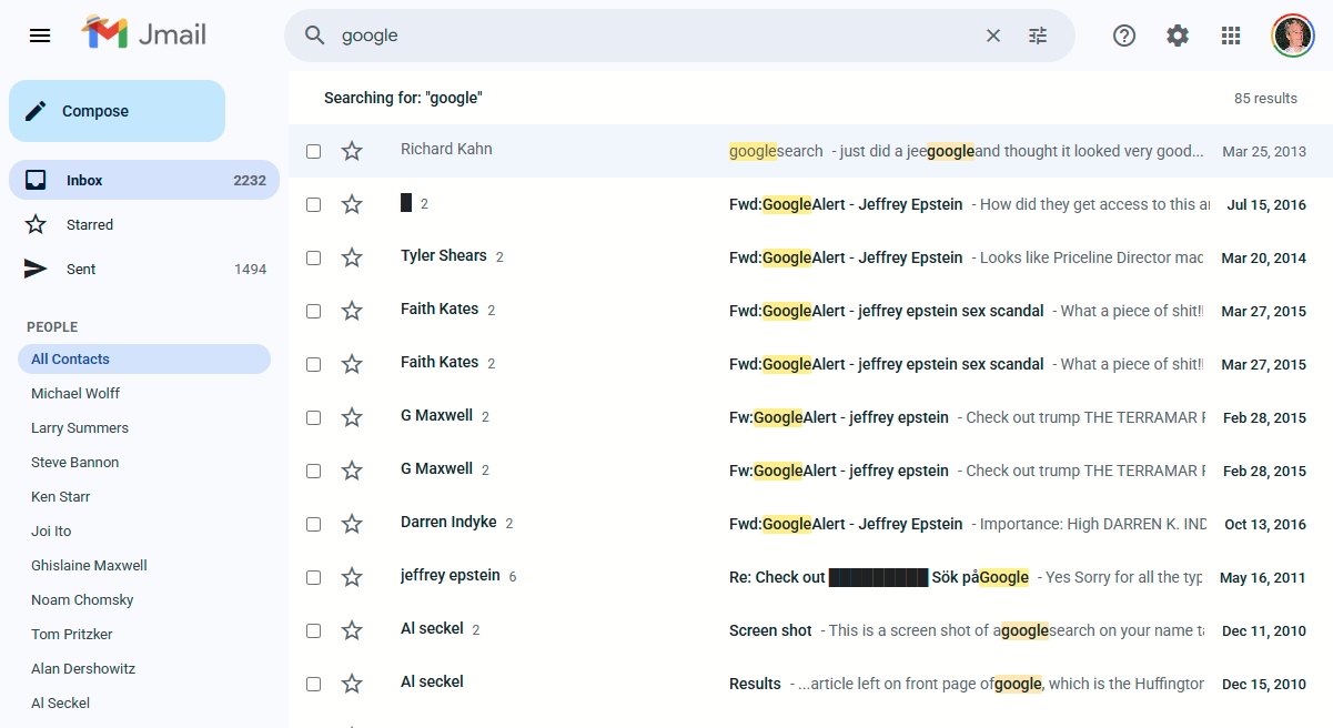 Jmail 網站模擬 Gmail 收件箱，方便查閱超過 20,000 頁 Jeffrey Epstein 電郵