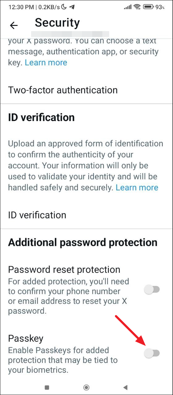 Toggle for passkey option