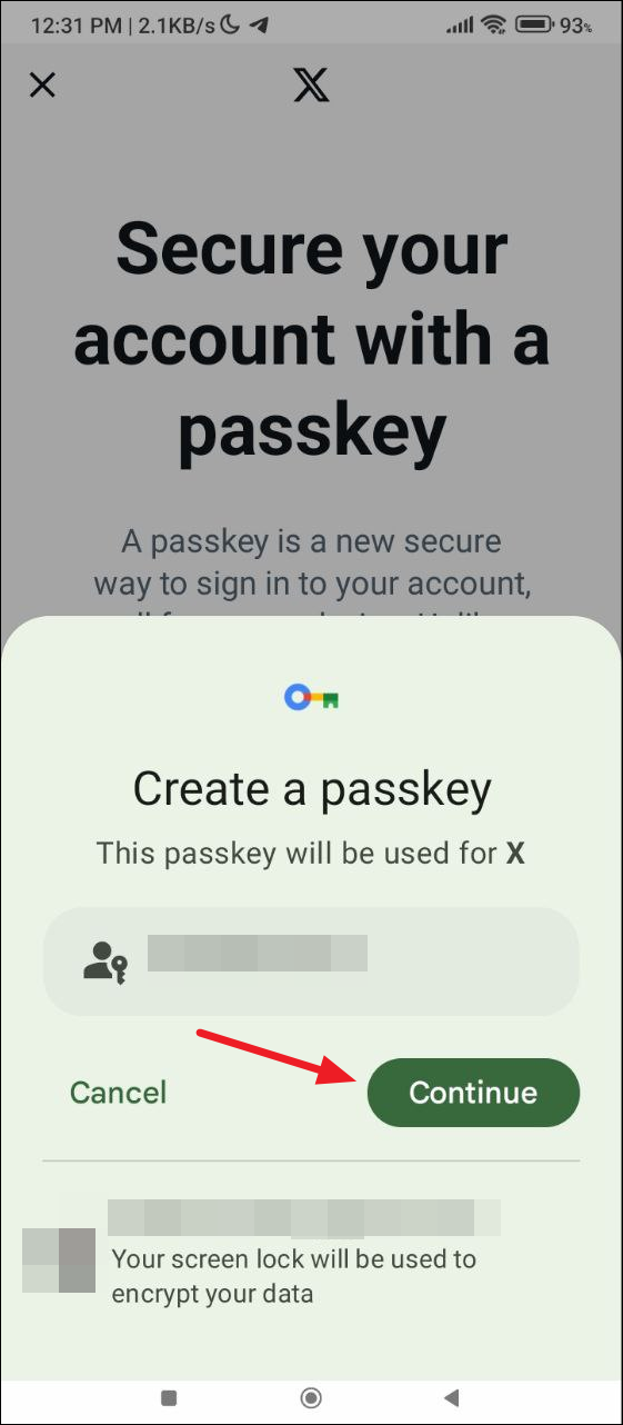 Continue to create passkey