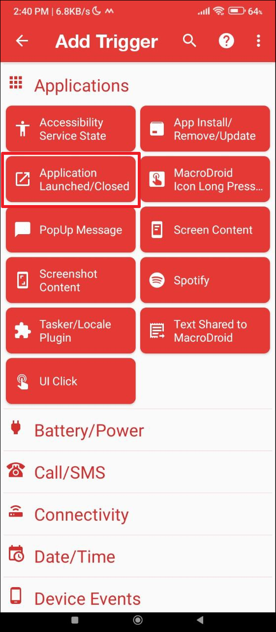 MacroDroid Application Trigger