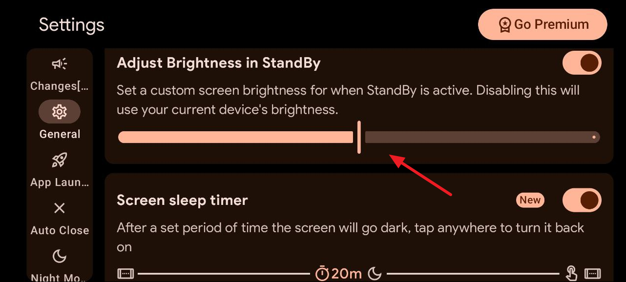 General settings options