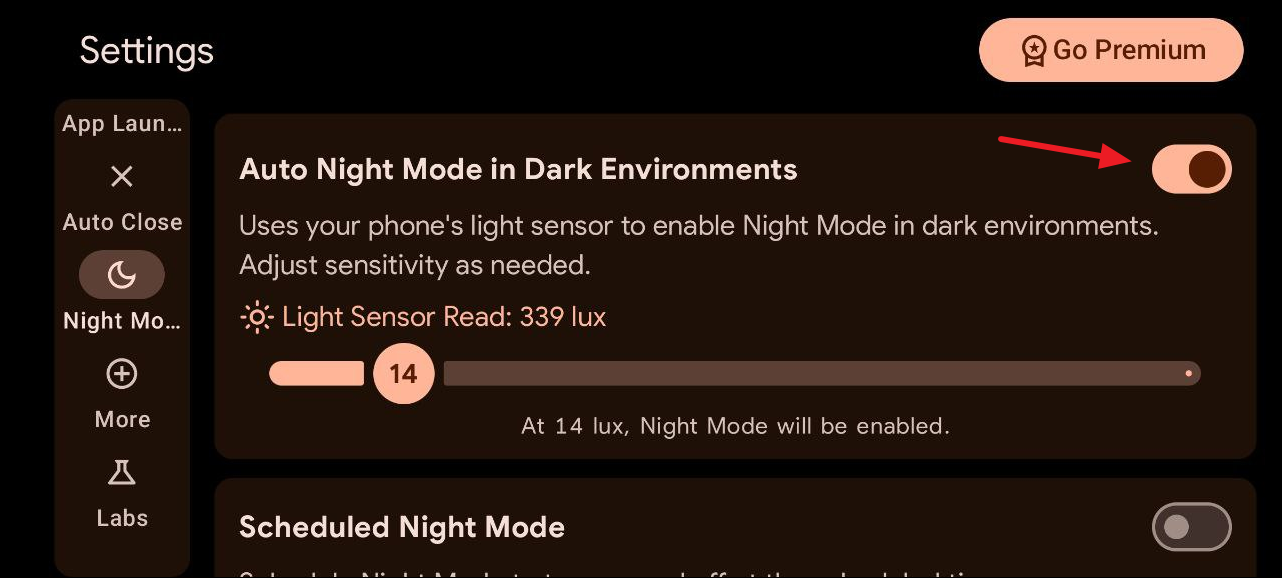 Night Mode controls