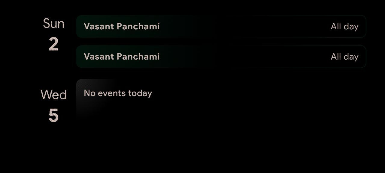 The Calendar app in Standby Mode