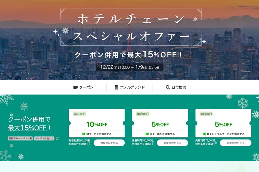 楽天旅遊酒店優惠 最高 15% 折扣