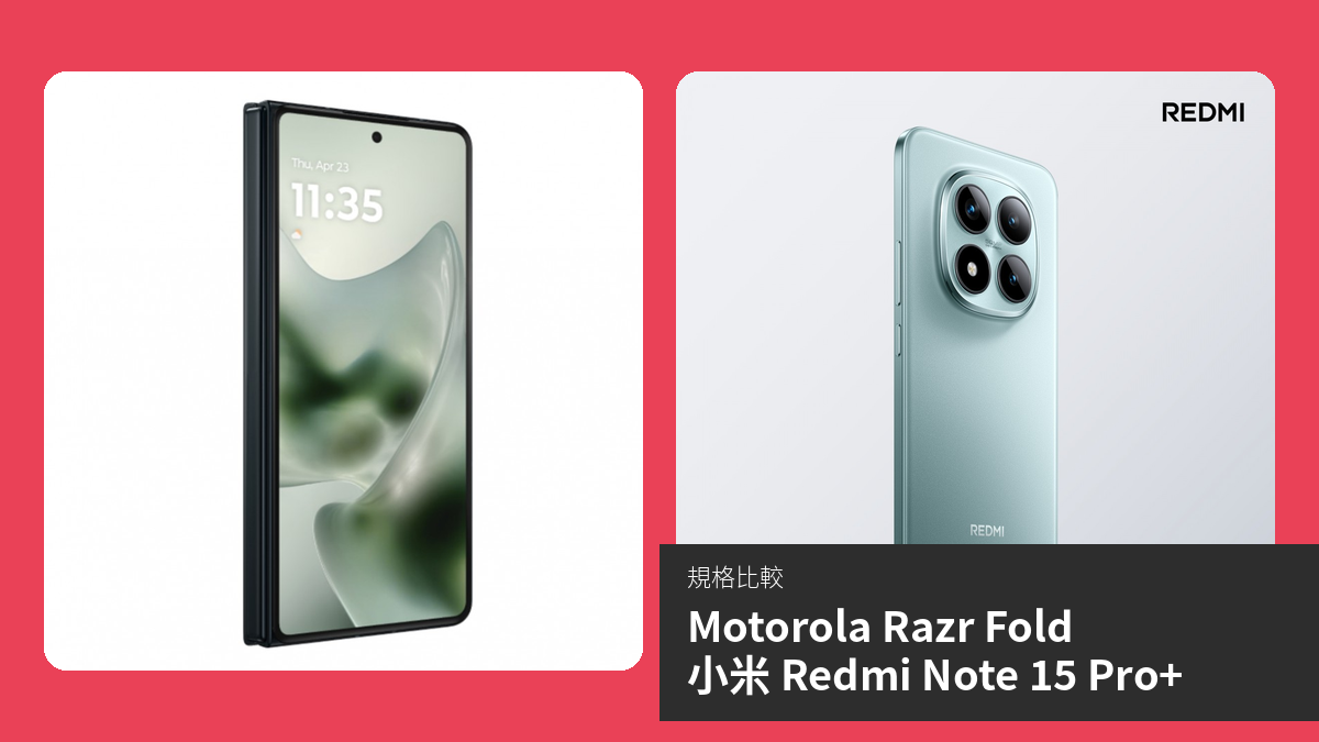 【手機比較】Motorola Razr Fold 與 小米 Redmi Note 15 Pro+：規格表、效能、攝影功能