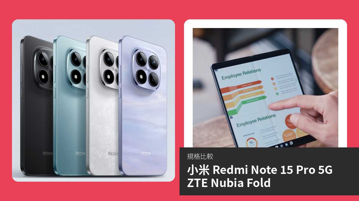 【手機比較】小米 Redmi Note 15 Pro 5G 與 ZTE Nubia Fold:規格表、效能、攝影功能
