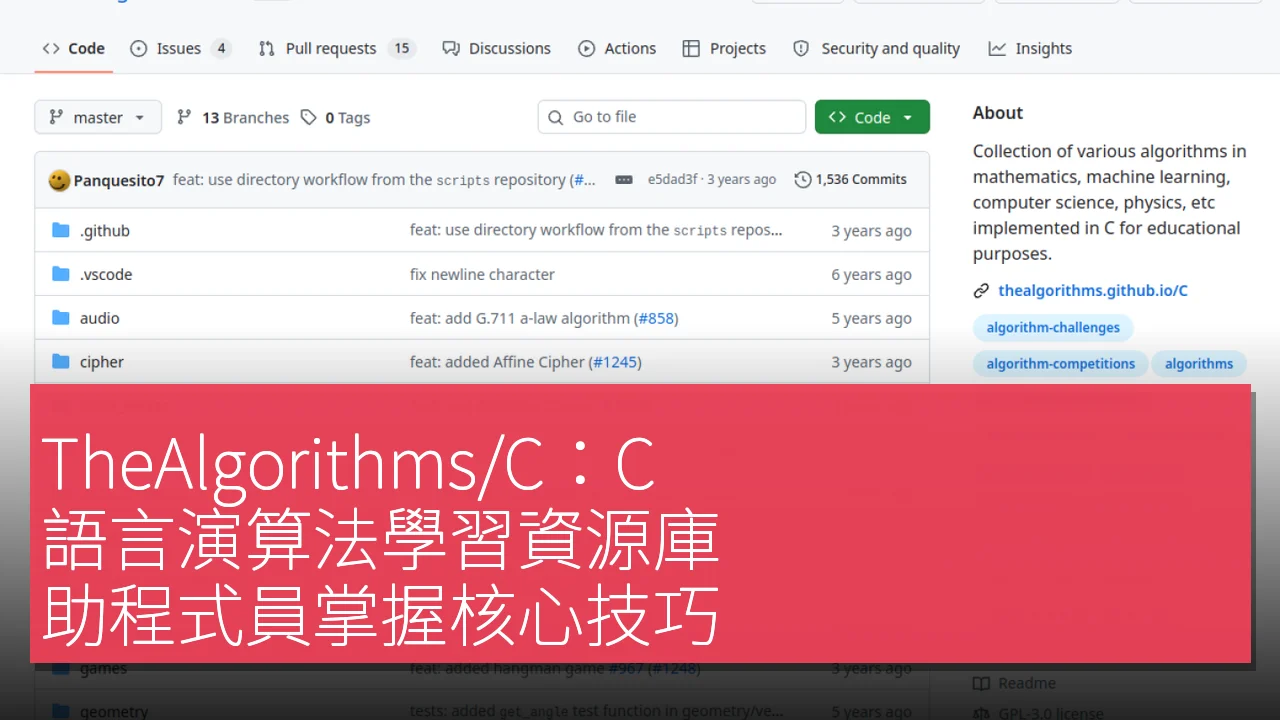 TheAlgorithms/C：C 語言演算法學習資源庫，助程式員掌握核心技巧