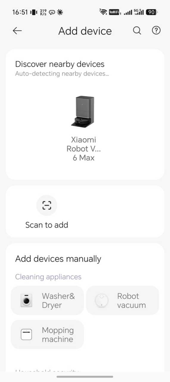 Xiaomi 掃拖機器人 6 Max - 新しいデバイス：米家が自動的にXiaomi掃拖機器人6 Maxを検出しました。