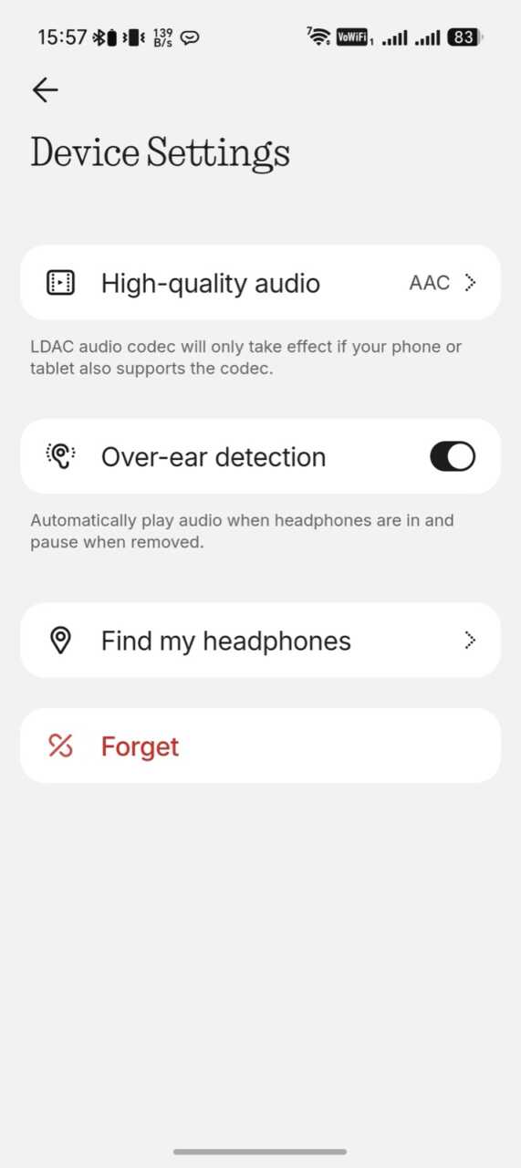Device Settings:AAC/LDAC 說明、佩戴偵測、尋找耳機